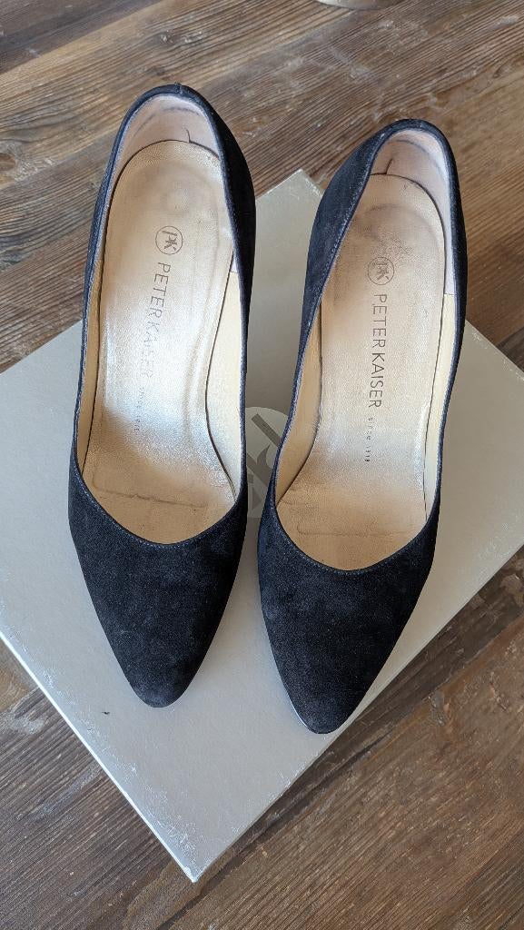 Peter Kaiser Pump zwart suede met lak hak maat 39, Zwart, Zo goed als nieuw, Schoenen met hoge hakken, Ophalen