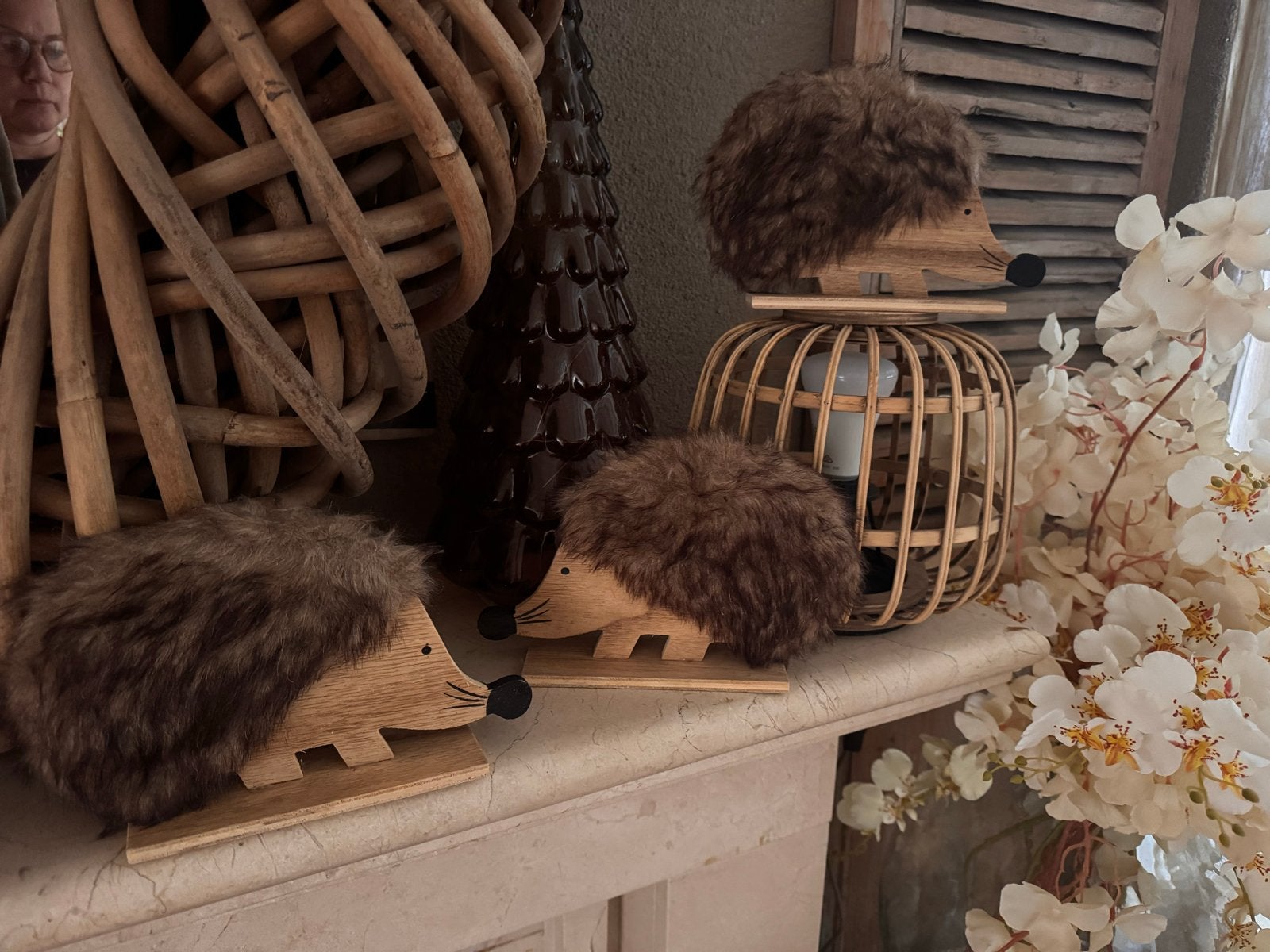 Houten herfst decoratie figuurtjes met bont, nieuw, Ophalen, Nieuw, Bruin, Hout