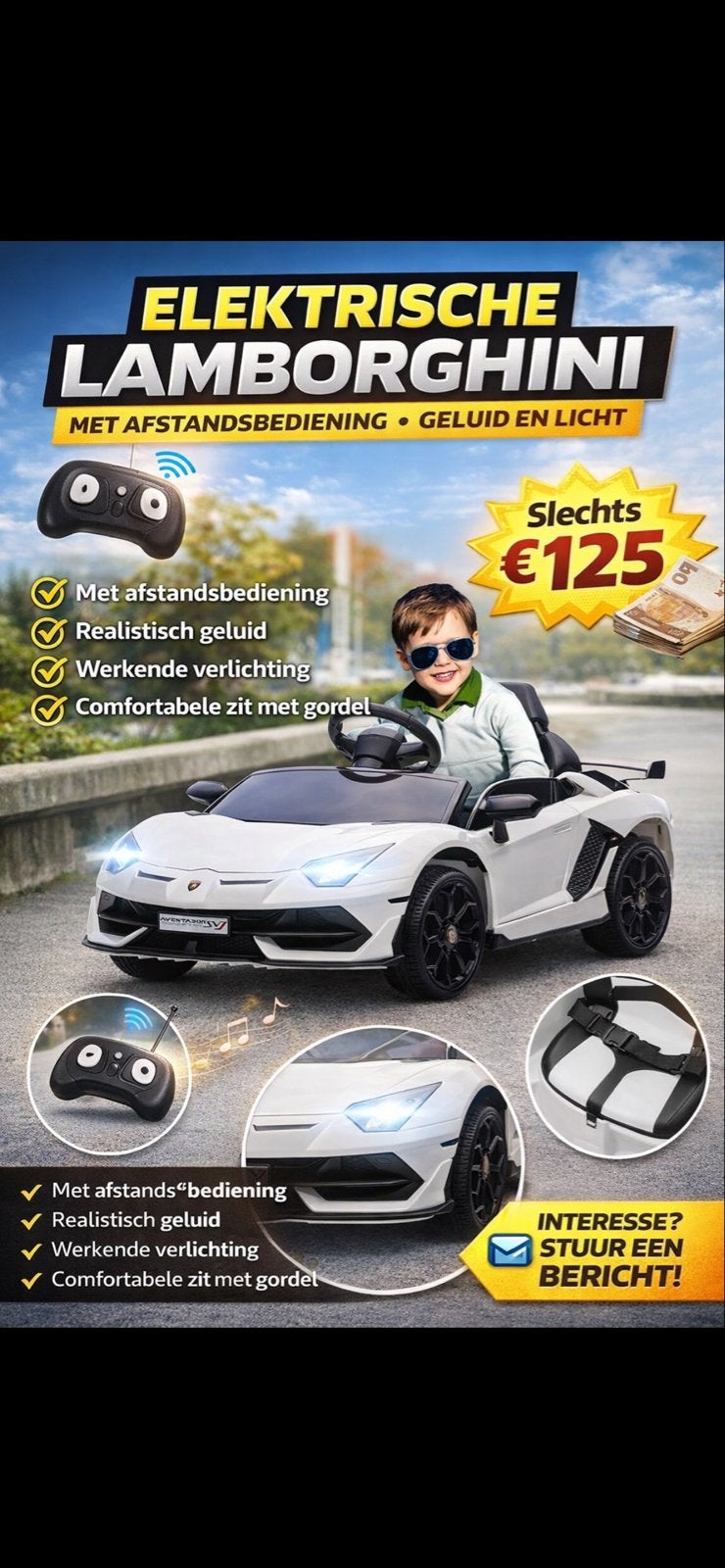 Elektrische Lamborghini Kinderauto met Afstandsbediening, Ophalen, Nieuw, ?, ?