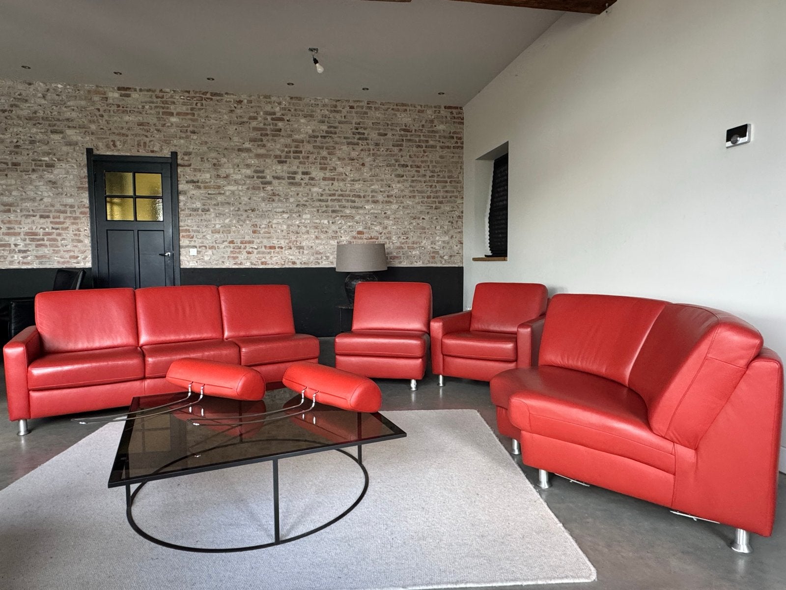Montèl modulair bankstel | Rood leer | Losse elementen, X, Hoekbank, 300 cm of meer, Ophalen of Verzenden