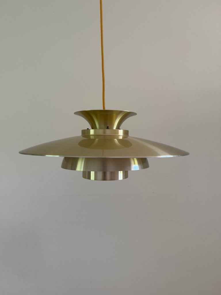 Vintage Deense gouden schalenlamp - Louis Poulsen stijl lamp, Scandinavisch, Zo goed als nieuw, X, Metaal