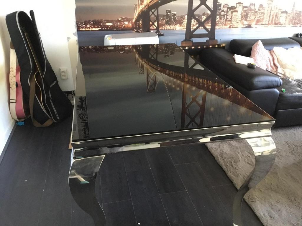 Moderne Glazen Eettafel 160x90 cm – Luxe RVS Onderstel, Huis en Inrichting, Tafels | Bijzettafels, Ophalen, Rechthoekig, 75 cm of meer