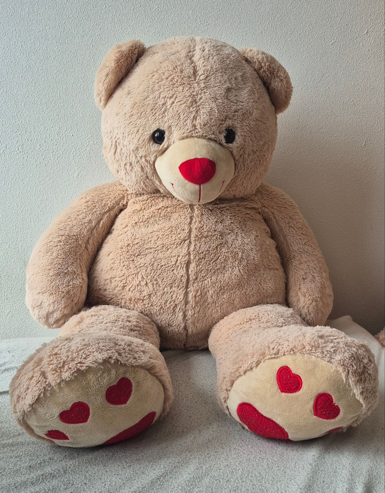 Grote knuffelbeer met hartjes op de voeten, Overige merken, Overige karakters, Beer, Ophalen of Verzenden