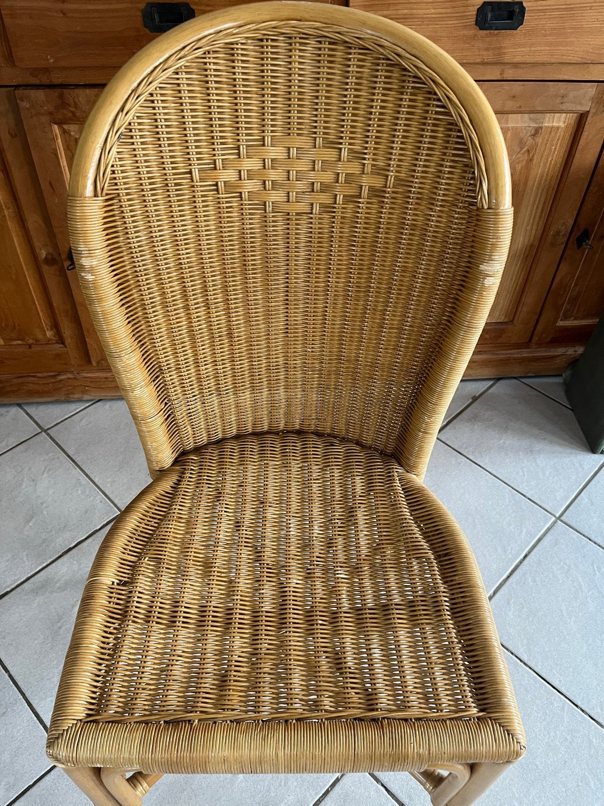 4 st. Rotan stoel - Vintage rieten eetkamerstoel, Huis en Inrichting, Stoelen, Ophalen, Gebruikt, Bruin, Riet of Rotan