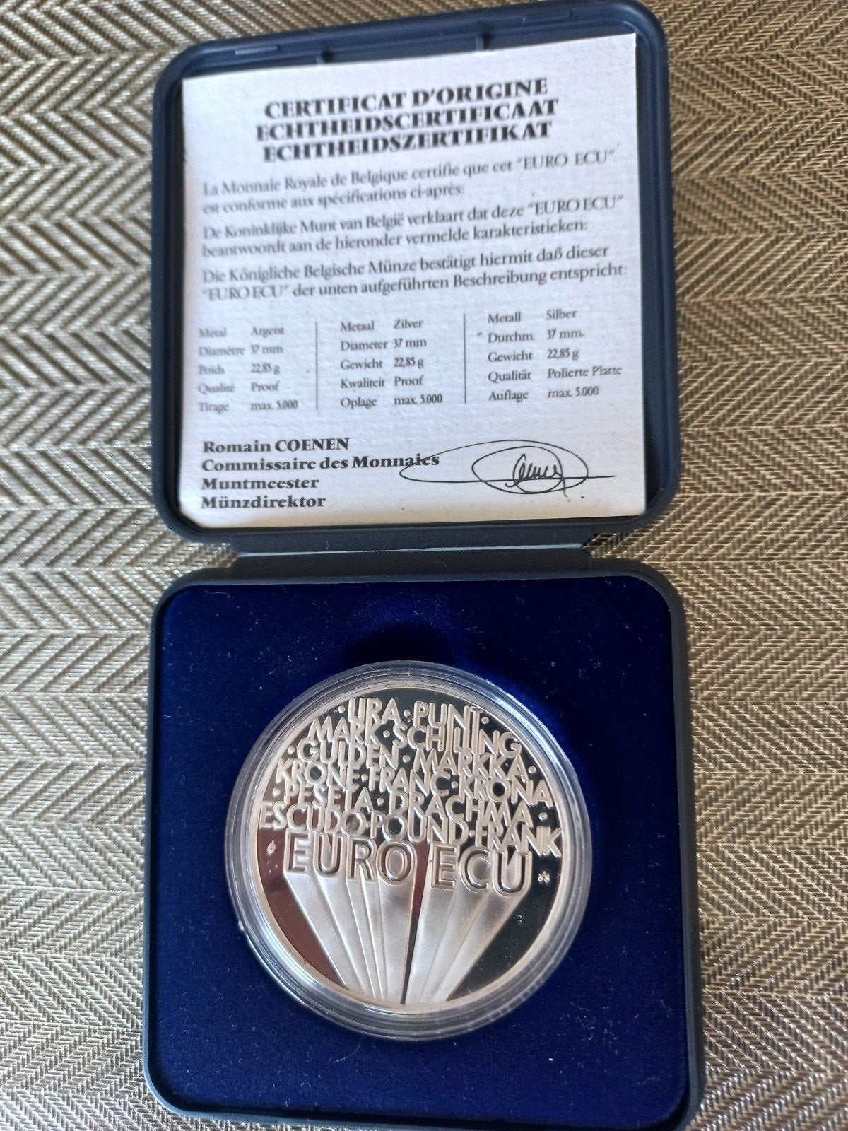 Zilveren EURO ECU munt 1995 met certificaat, Ophalen of Verzenden, Zilver, Losse munt, Zilver