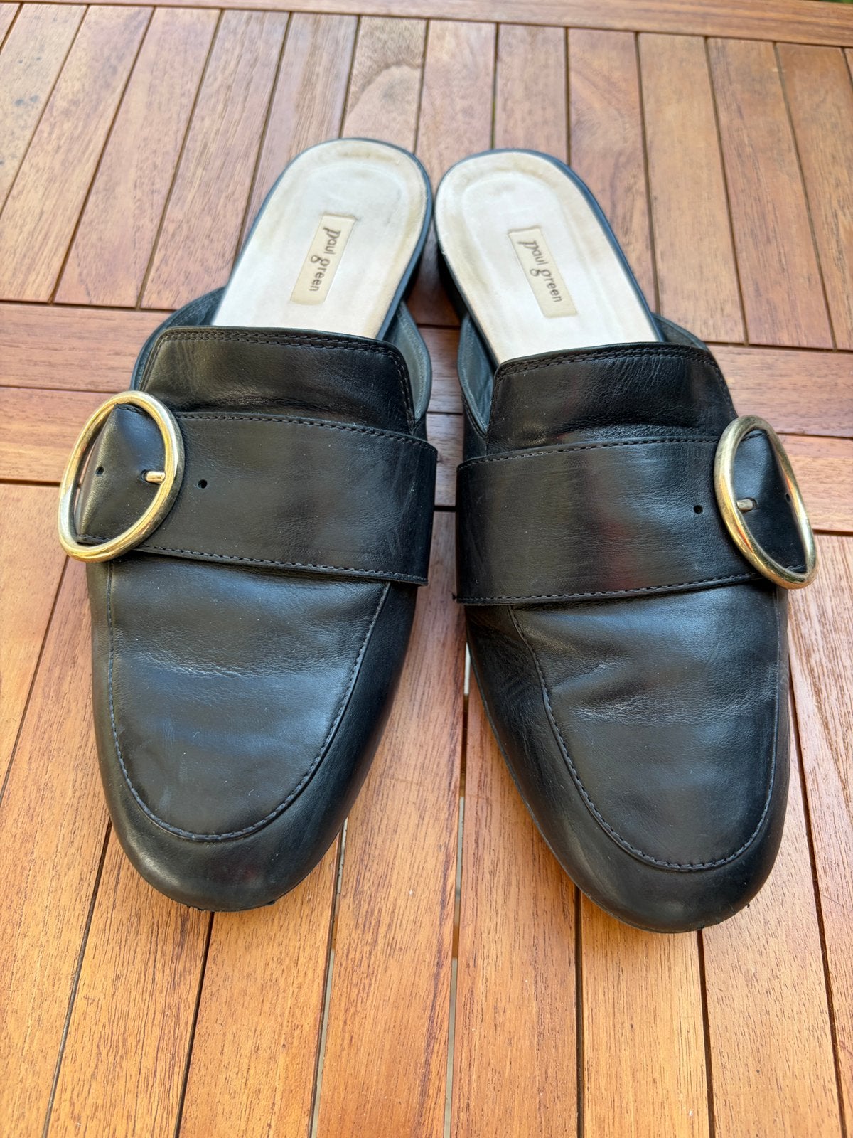 Zwarte muiltjes van  Paul Green mt 6, Zwart, Zo goed als nieuw, Sandalen of Muiltjes, Ophalen of Verzenden