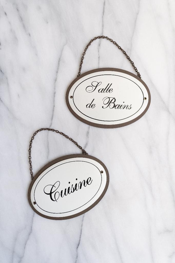 Franse Deurbordjes Keuken en Badkamer (Nieuw) 2 Stuks, Huis en Inrichting, Woonaccessoires | Wanddecoraties, Metaal, 16 cm, Nieuw