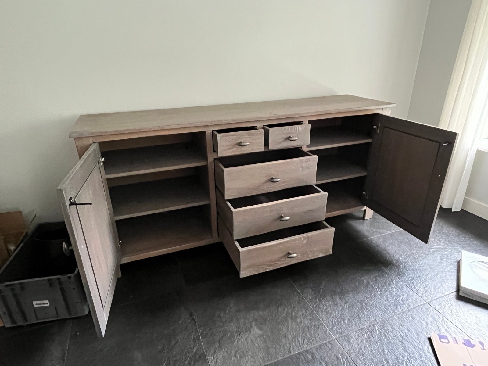Robuust dressoir met lades en deuren - Eikenhout, Gebruikt, 150 tot 200 cm, Eikenhout, Ophalen of Verzenden