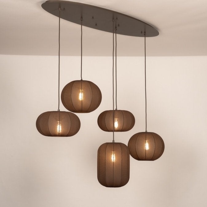 hanglamp 120cm japandi bruin beige lampion tafel ovale lamp, Ophalen of Verzenden, Nieuw