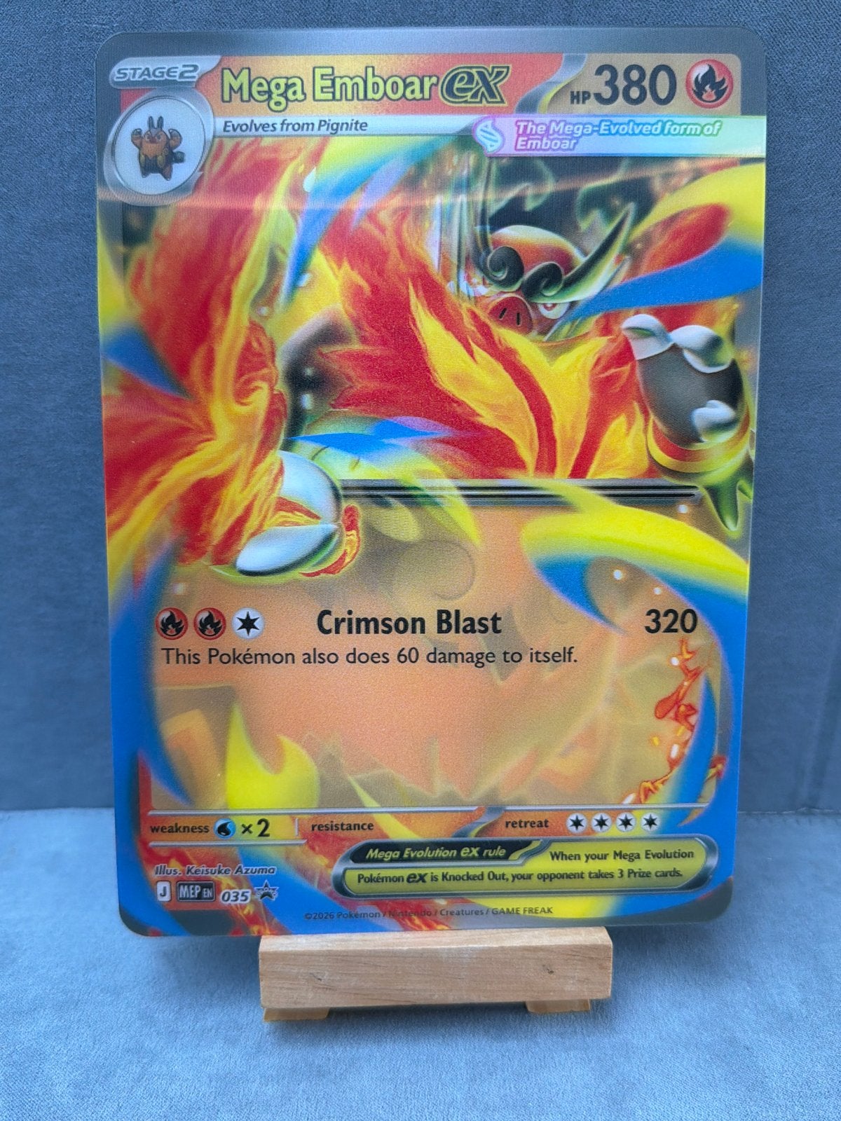 Pokémon Kaart: Mega Emboar EX HP380 - Zeldzaam Foil, Ophalen of Verzenden, Zo goed als nieuw, Losse kaart, Foil