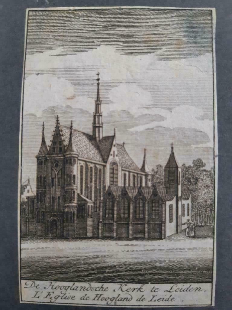 R03 / De Hooglandsche Kerk te Leiden unieke gravure 18e eeuw, Antiek en Kunst, Ophalen of Verzenden