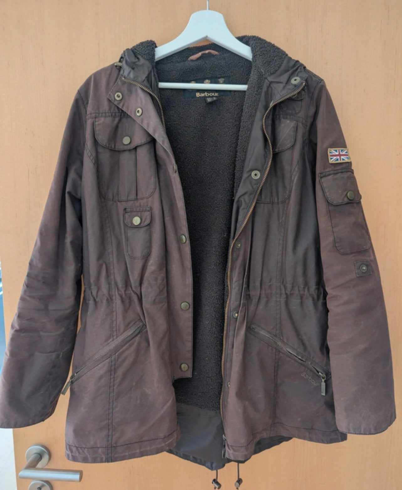 Bruine Barbour gewaxte winterjas met teddyvoering Maat 40, Kleding | Dames, Jassen | Winter, Ophalen of Verzenden, Zo goed als nieuw
