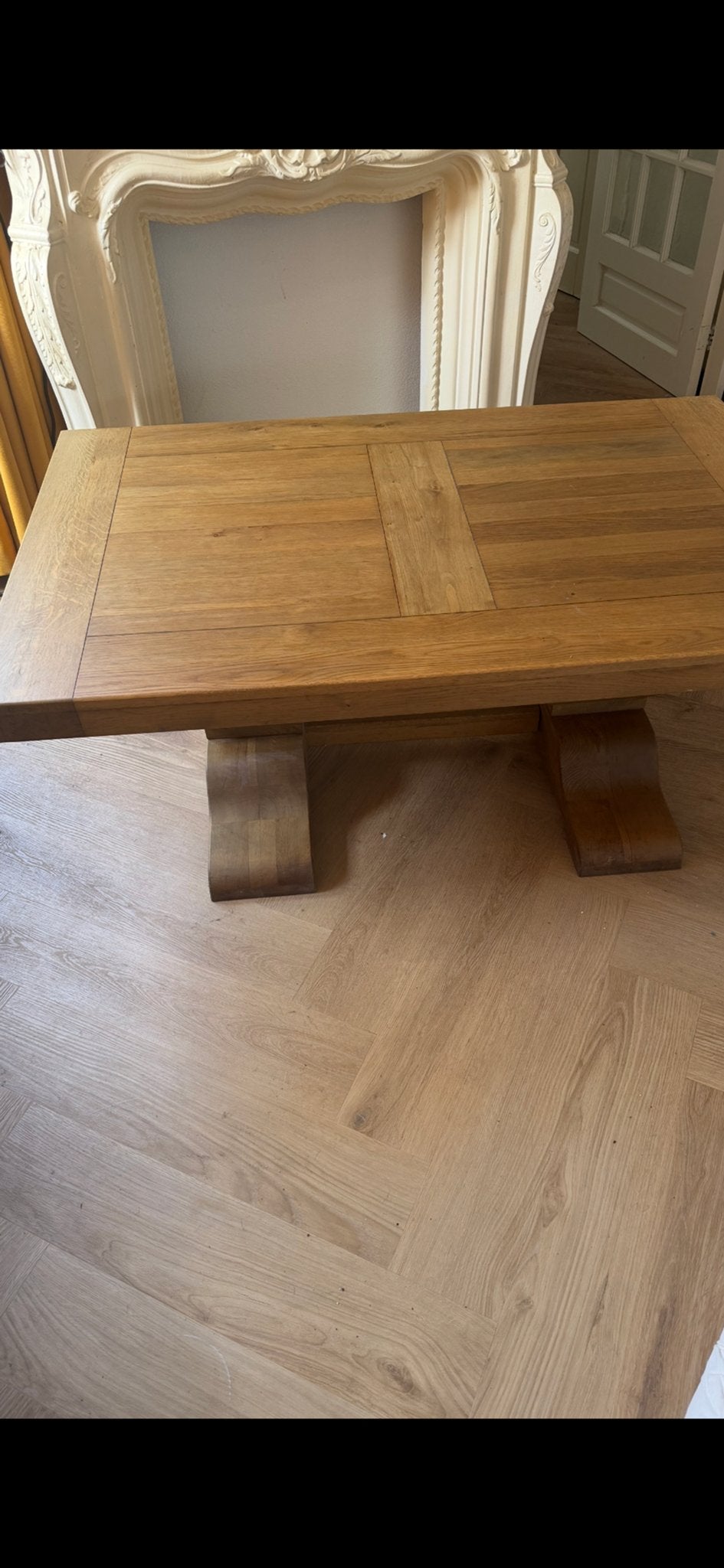 Robuuste eikenhouten salontafel, Ophalen, Gebruikt, 100 tot 150 cm, Klooster tafel