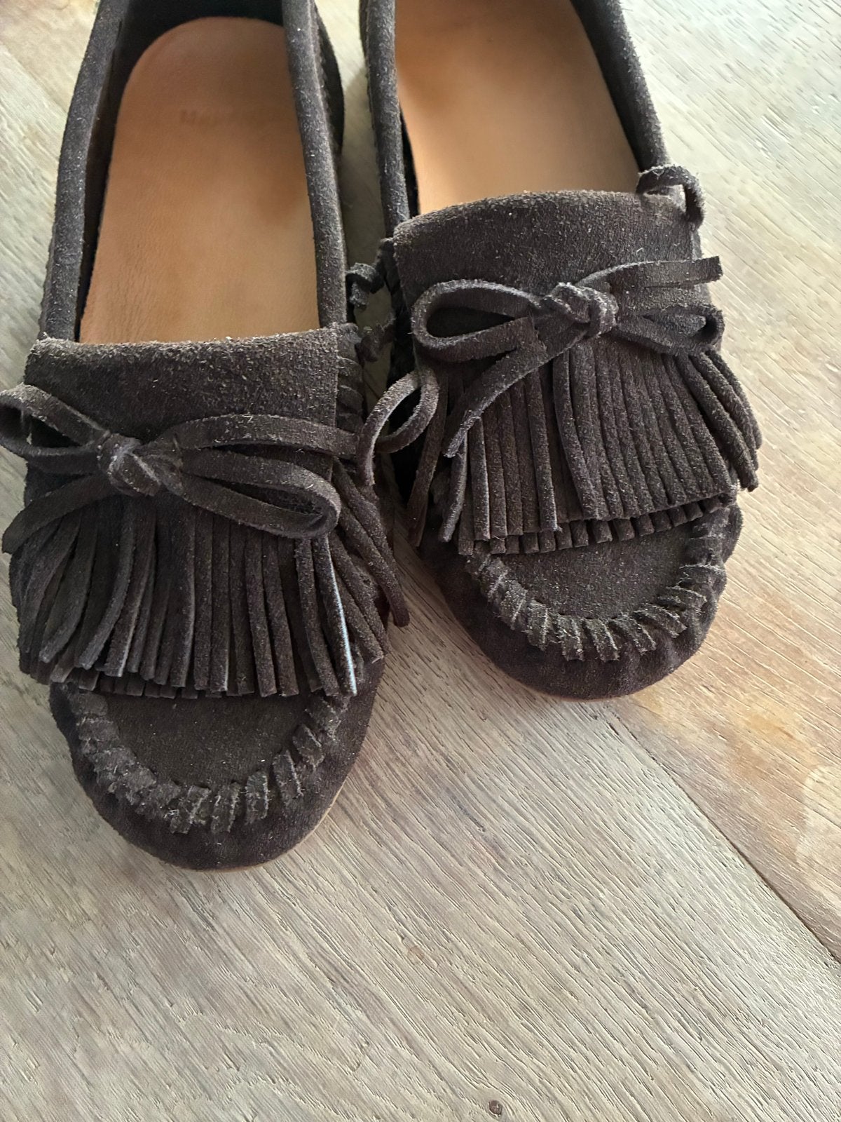 Manfield suède moccasins met franjes - Maat 38, Bruin, Instappers, Ophalen of Verzenden, Zo goed als nieuw
