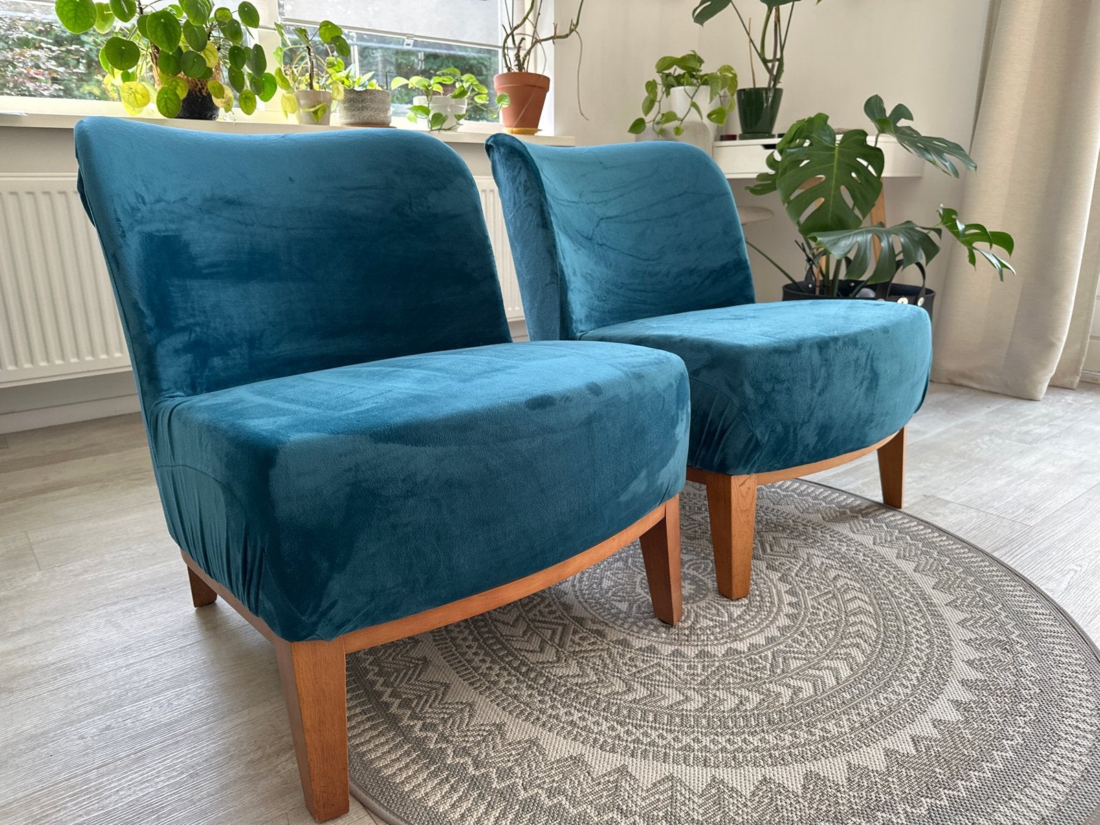 Ikea Stockholm Fauteuils (2 stuks) - Turquoise Pluche, Ophalen, Gebruikt, 75 tot 100 cm, Stof