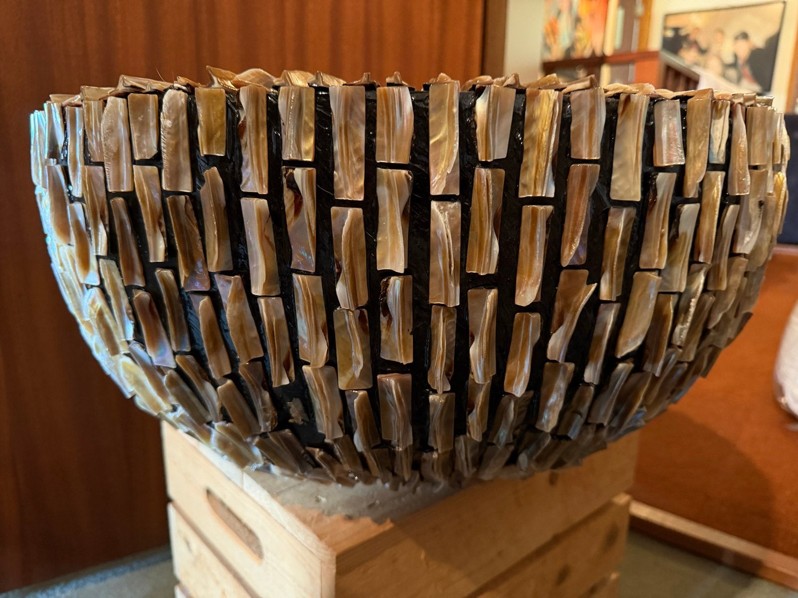 Grote luxe schelpenvaas / schaal 60 cm parelmoer handgemaakt, Ophalen of Verzenden