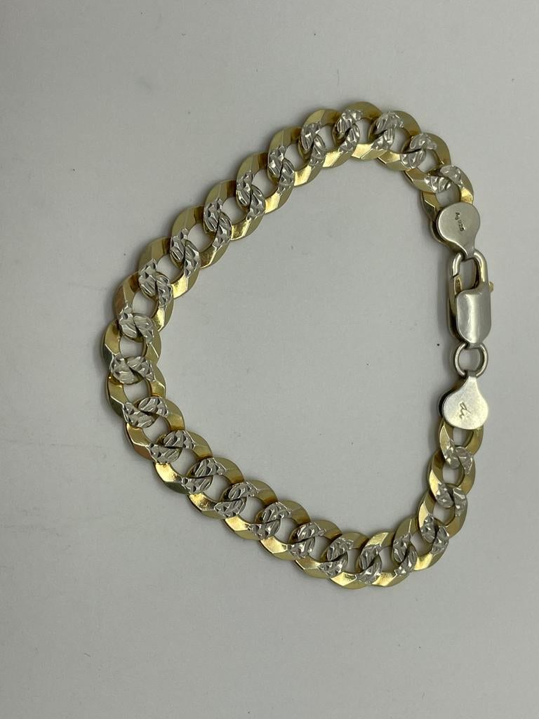 D293 Prachtige zilveren Cuban link armband bicolor, Sieraden, Tassen en Uiterlijk, Ophalen of Verzenden, X, Goud, Zilver