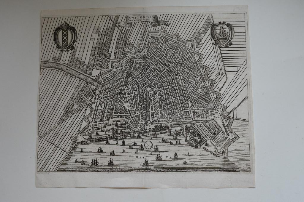 AMSTERDAM PLATTEGROND GRAVURE DAPPER ANNO 1663 GM1, Antiek en Kunst, Verzenden, Cartografie, 27 cm, 1600 - 1699