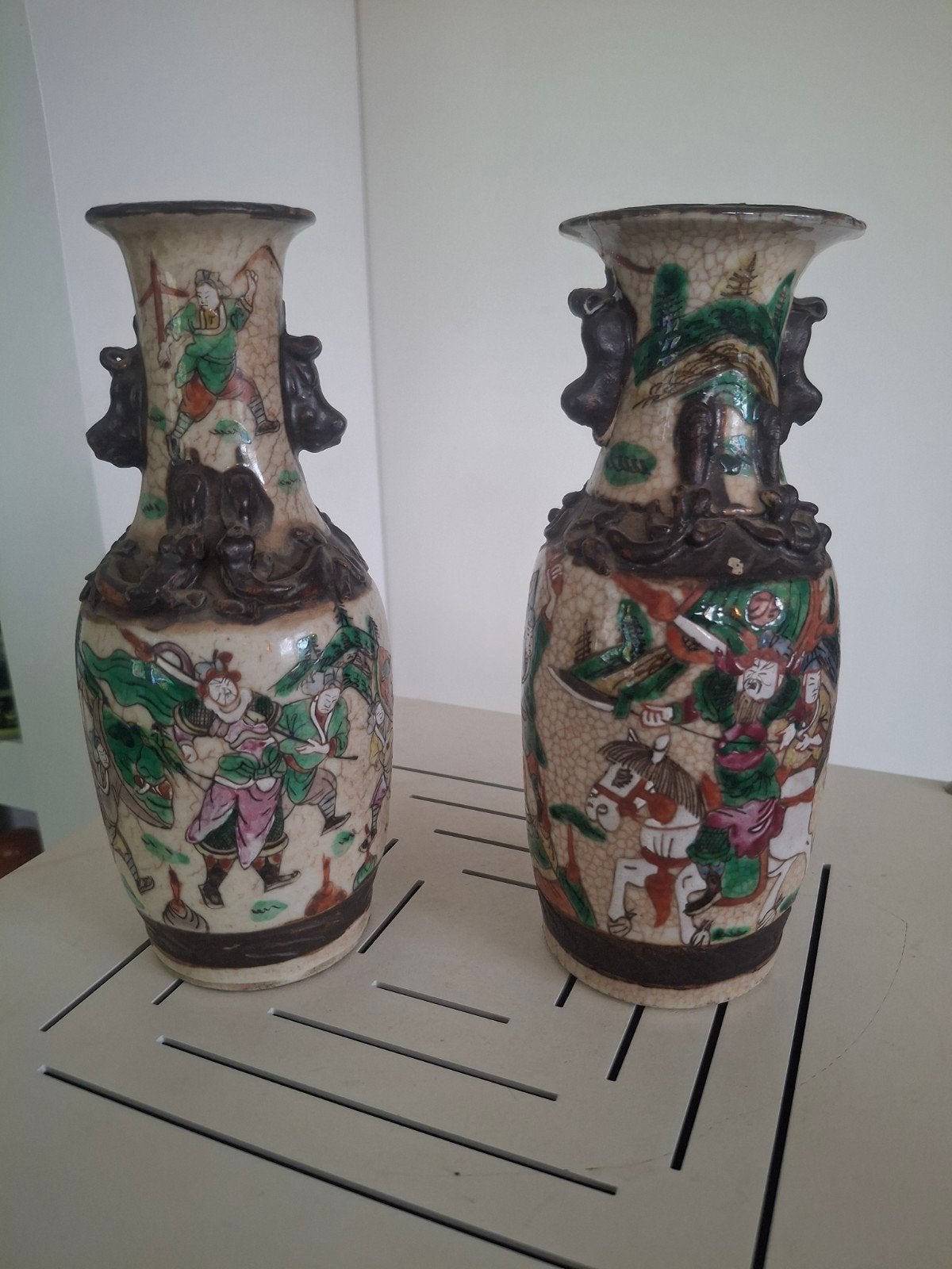 Antieke Chinese Nanking Vazen-Strijdersdecor (Eind 19e Eeuw, Ophalen of Verzenden