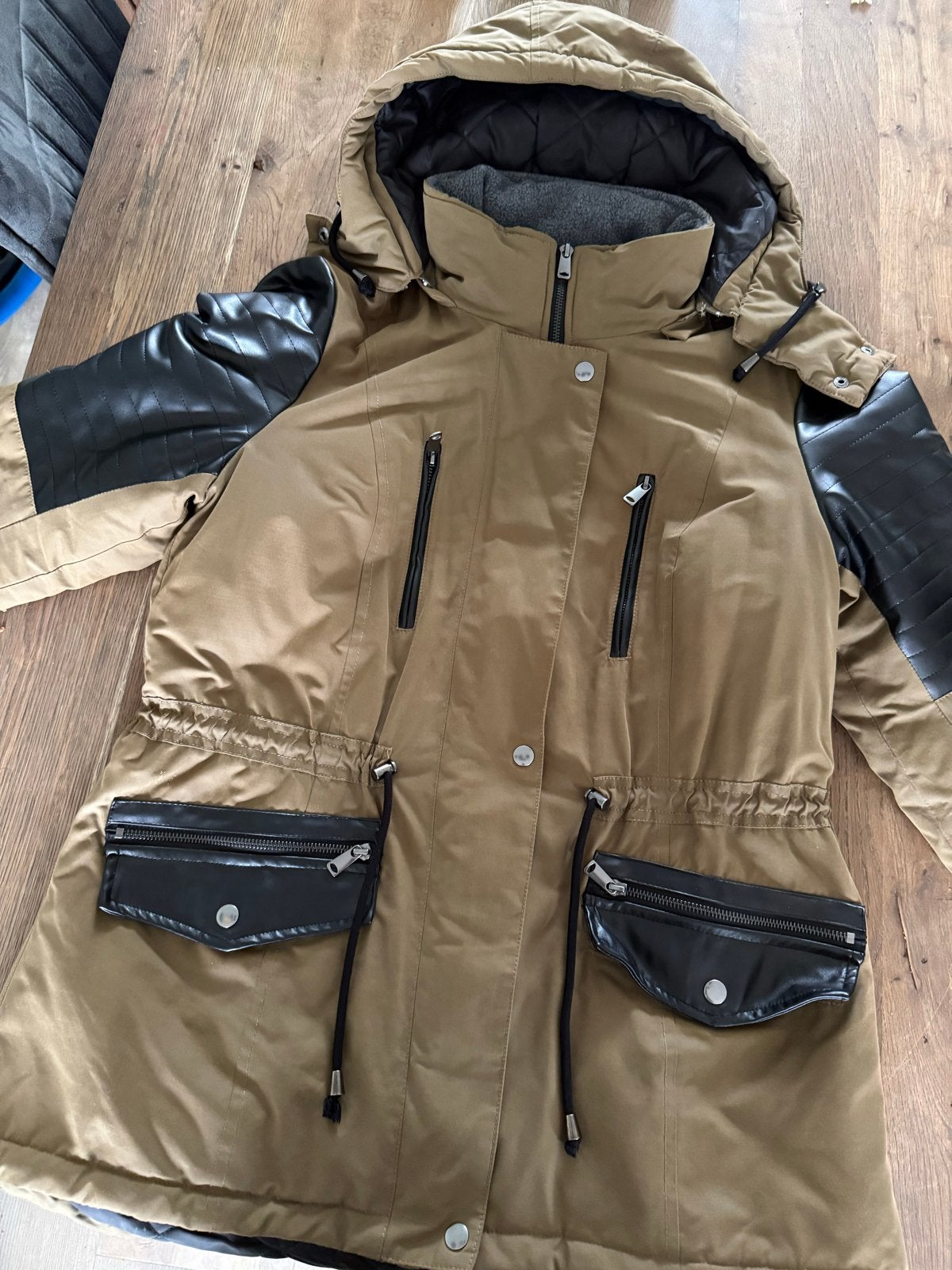 Bonprix parka jas met leren mouwen - Maat 42/44 (L), Ophalen of Verzenden, Gedragen, Maat 42/44 (L), Beige