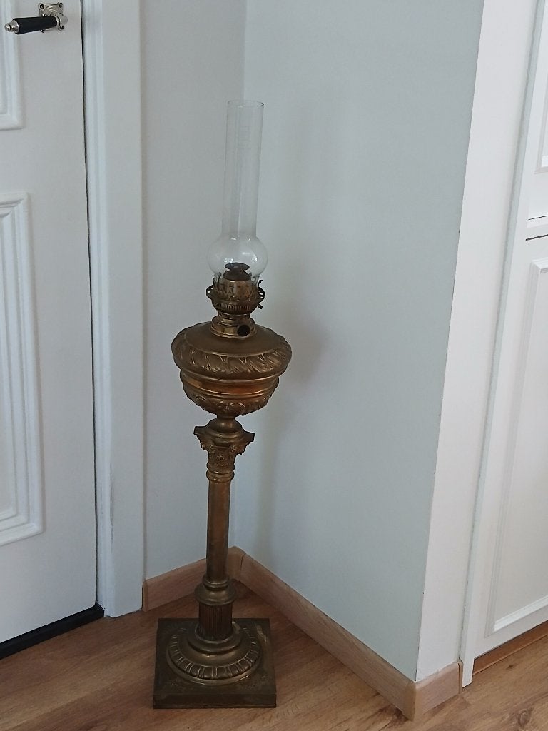 Zeer Grote Zware  Antieke Koperen Titus Olielamp! ca.115 cm., Ophalen of Verzenden