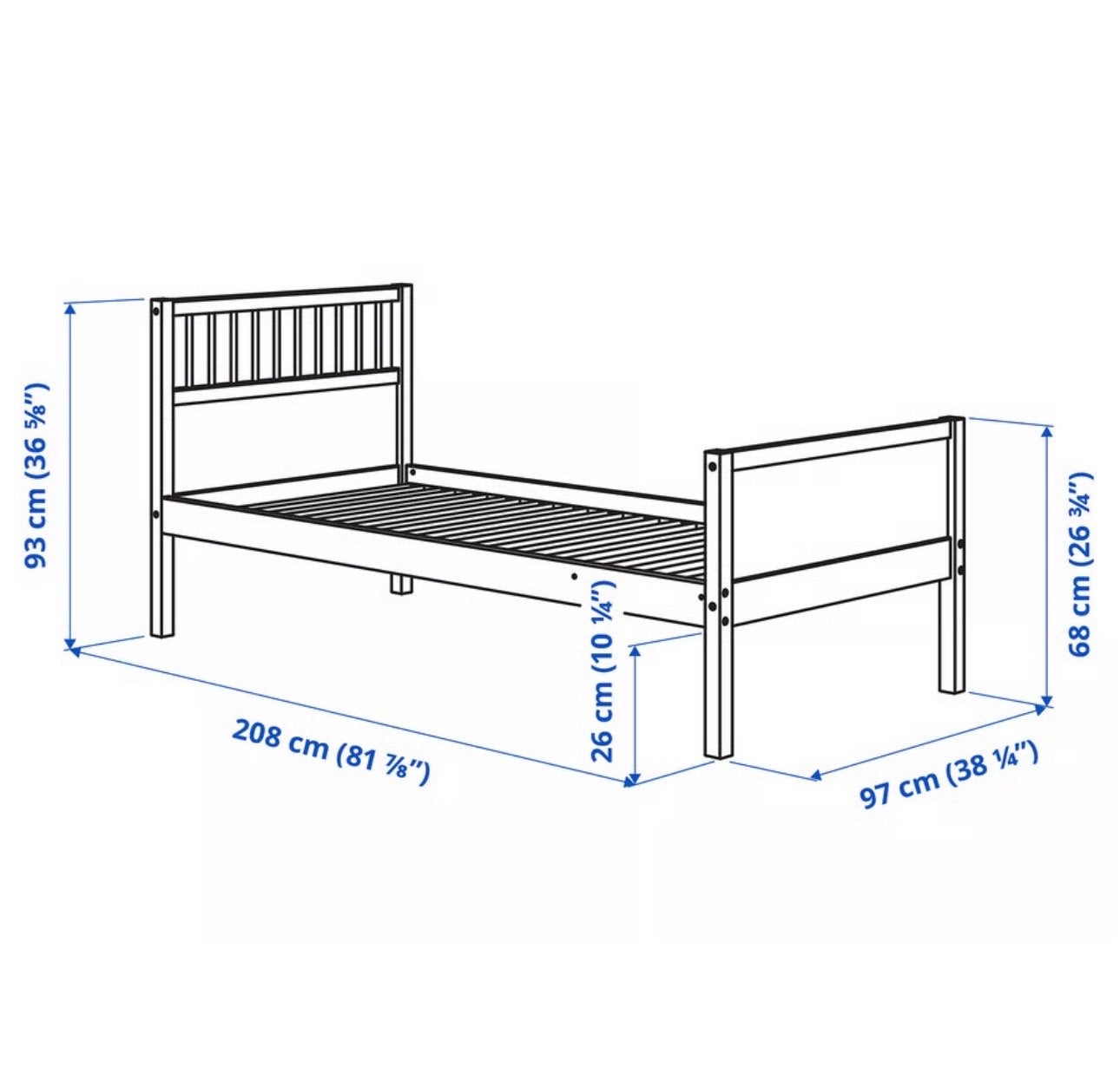 IKEA Hemnes Eenpersoonsbed Wit matras en lattenbodem, Ophalen, 90 cm, Eenpersoons, Wit