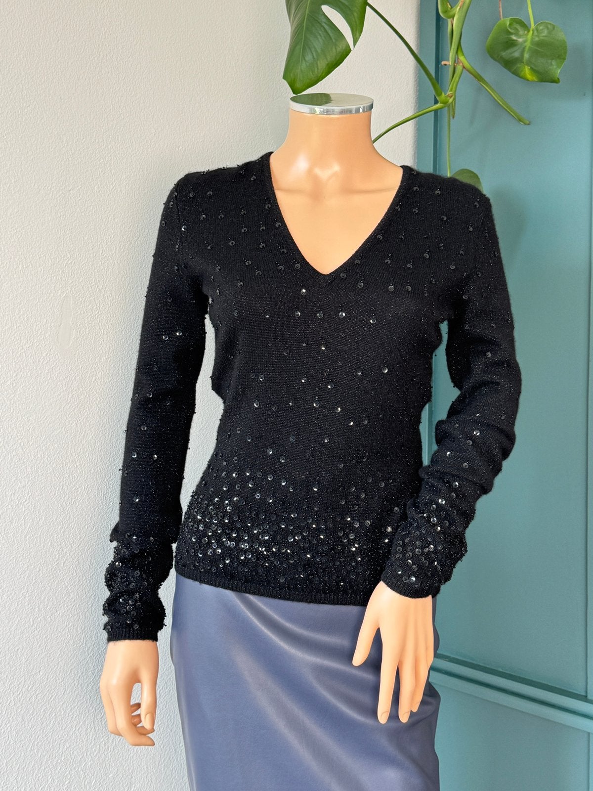 Vintage MUGLER kasjmier trui maat S - zwart - pailletten, Kleding | Dames, Ophalen of Verzenden, Zo goed als nieuw, Maat 36 (S)