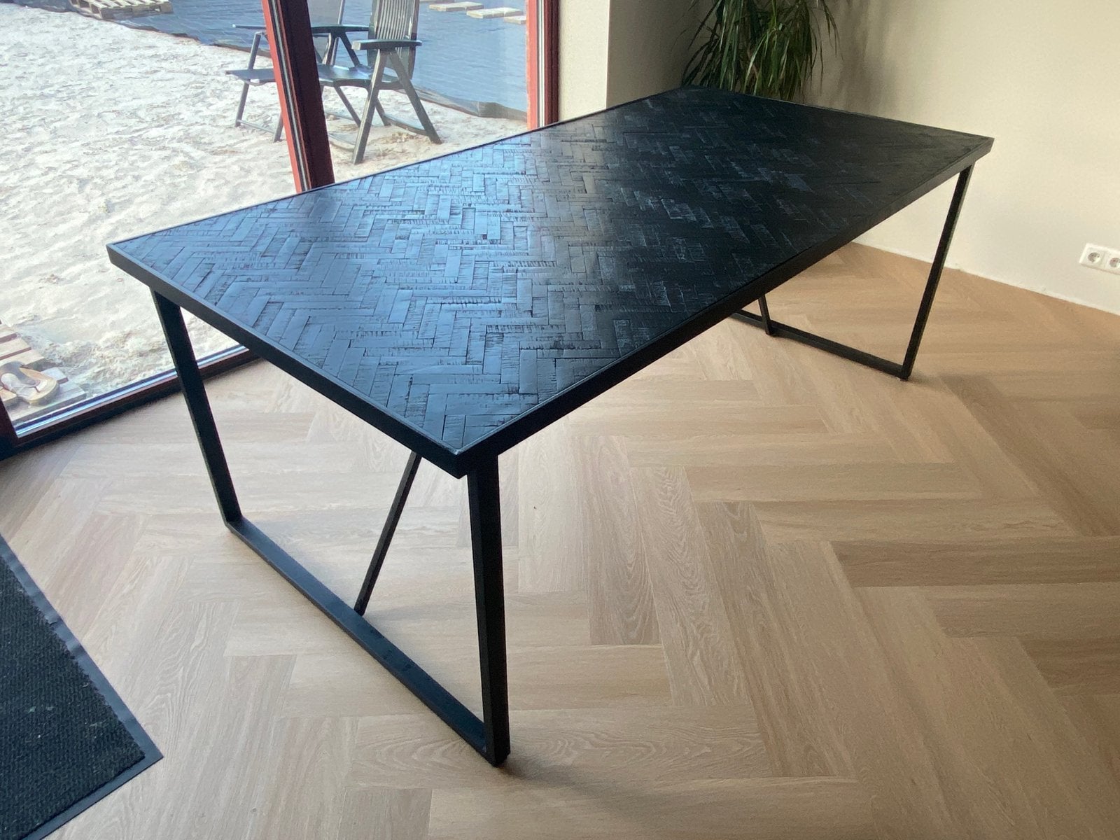 Visgraat eettafel 6 personen 2x1m, Huis en Inrichting, Ophalen, 200 cm of meer, 50 tot 100 cm, Zo goed als nieuw