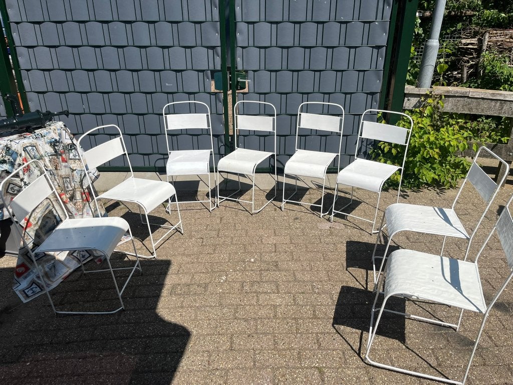 8 Bistrostoeltjes, Tuin en Terras, Ophalen, Gebruikt, Metaal, Stapelbaar