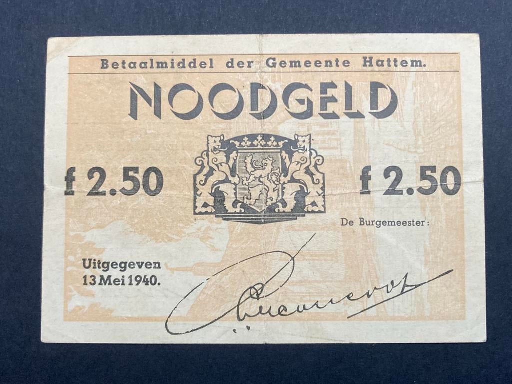 Noodgeld Hattem 2,50 gulden 1940, Ophalen of Verzenden, 2½ gulden, Los biljet