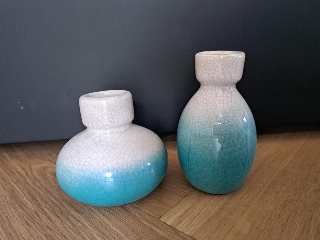 Set van 2 craquelé vaasjes - PTMD Collection Home, Blauw, Aardewerk of Porselein, Ophalen of Verzenden, Zo goed als nieuw