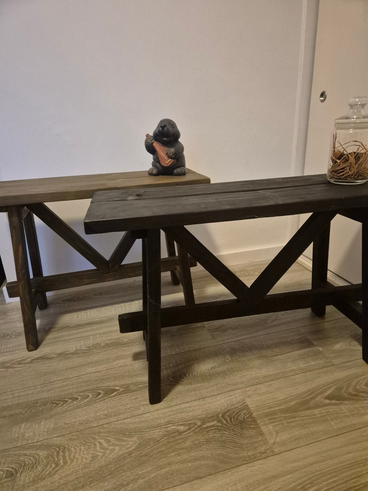 houten bankjes, planten tafels,badkamer bankje.krukjes., Ophalen, Hout