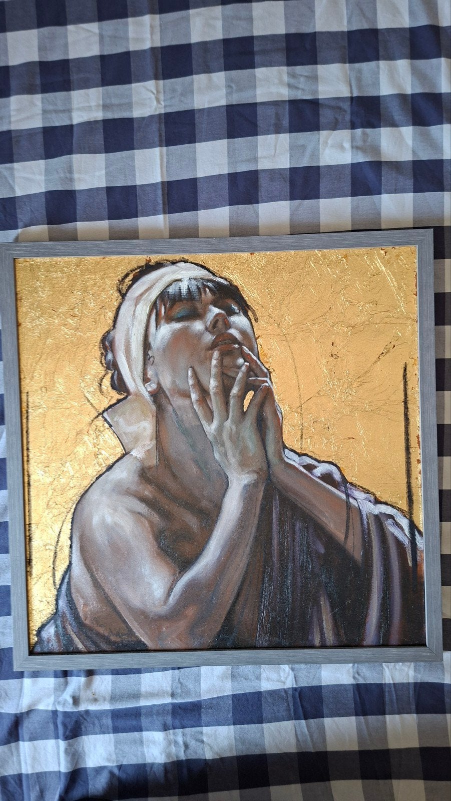 Nico Vrielink - Jeanne op doek 60x60 met echt bladgoud, Ophalen of Verzenden