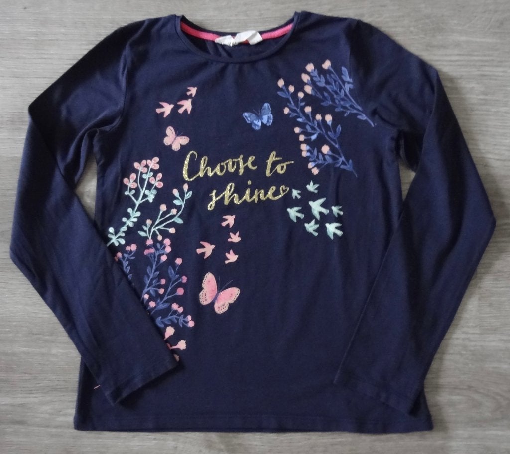 Blauwe longsleeve bloemen vlinder H&M maat 134 140, Meisje, H&M, Ophalen of Verzenden, Zo goed als nieuw