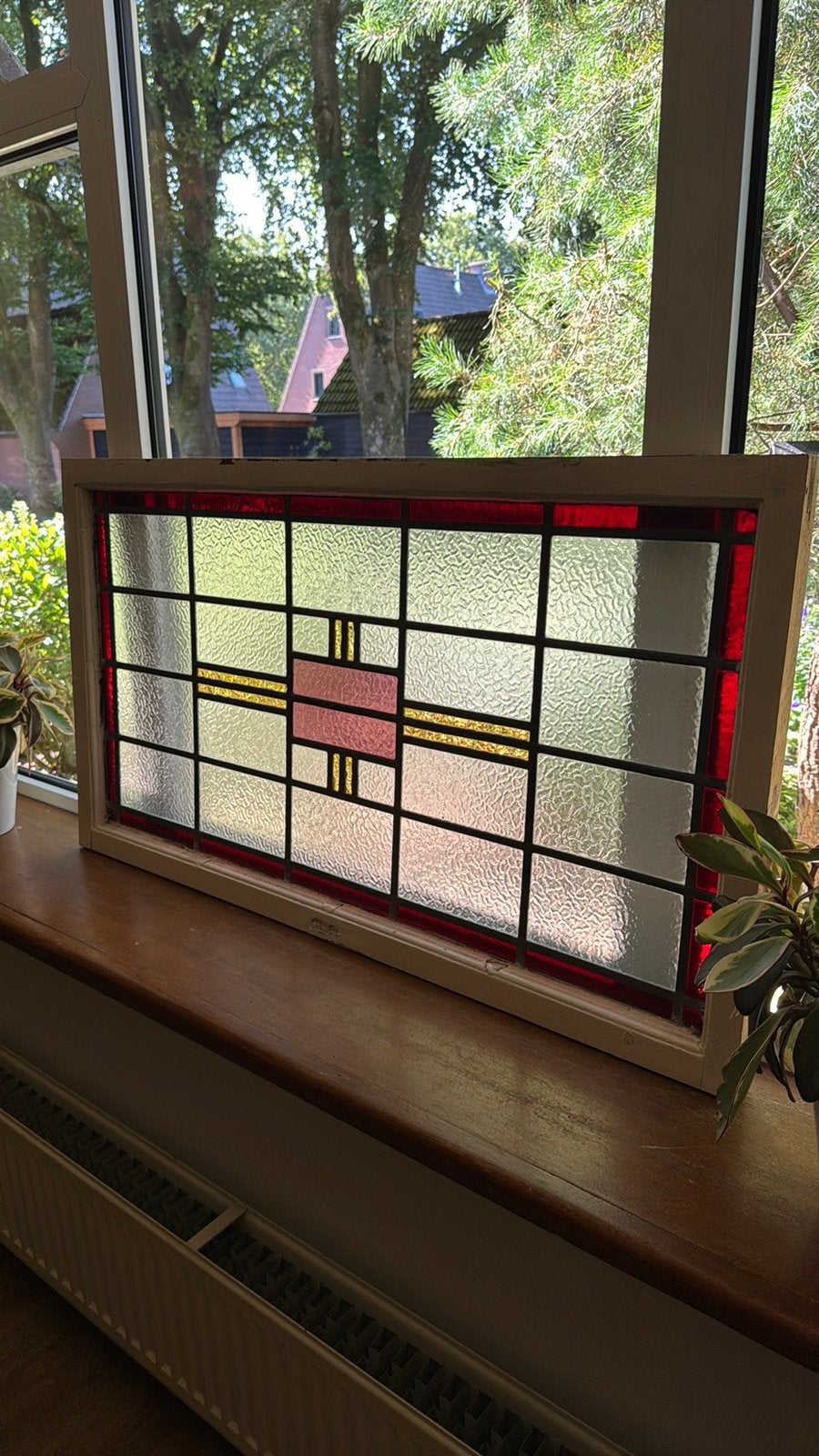 Mooi art deco antiek glas in lood raam, Antiek en Kunst, Curiosa en Brocante, Ophalen