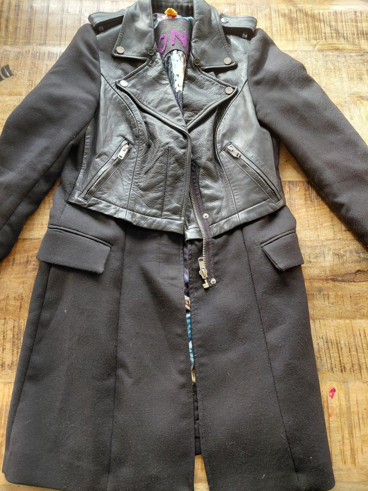 Blonde No.8 Leren Jas met Wolmix maat M, Kleding | Dames, Jassen | Winter, Zwart, Ophalen of Verzenden, Zo goed als nieuw, Maat 38/40 (M)