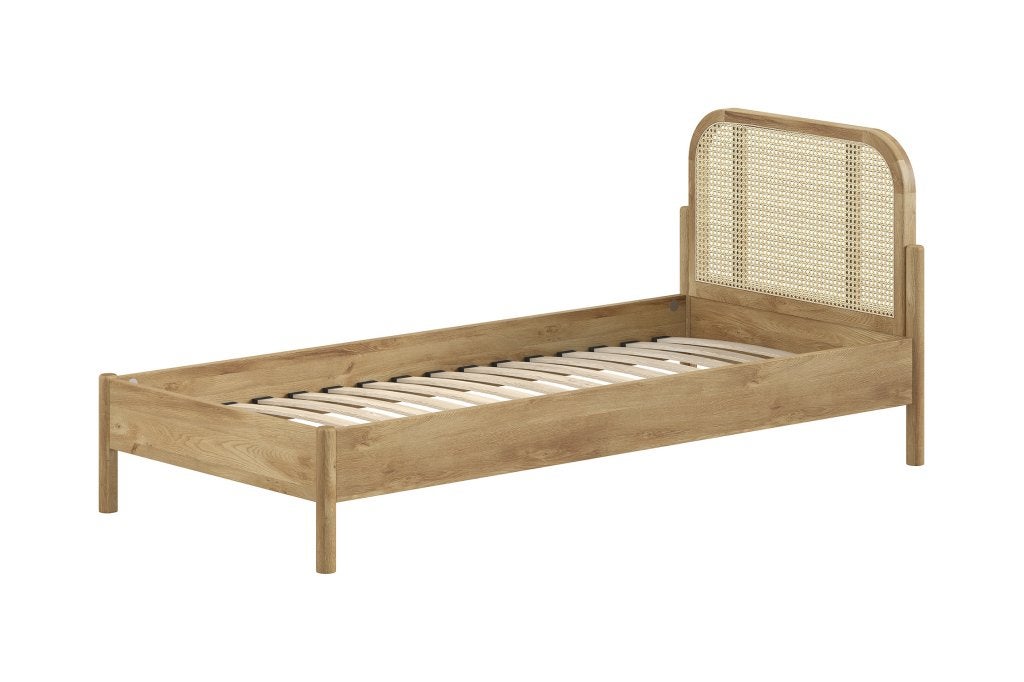 Olive 1-persoonsbed rotan - 90x200 - Massief eiken, Niet ingevuld, Niet ingevuld, Niet ingevuld