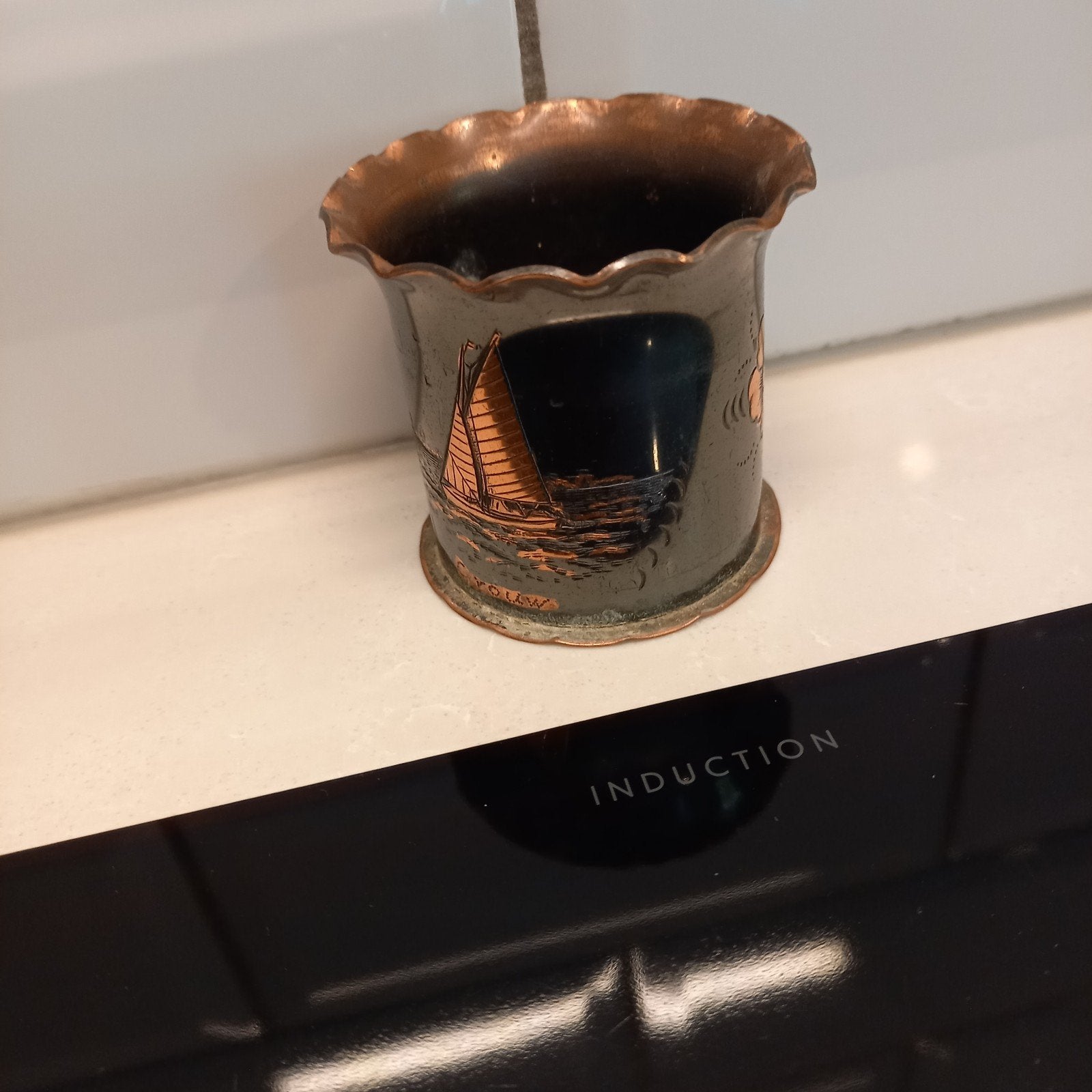 Vintage B Haringa Ijlst Handwerk koperen vaasje, Ophalen of Verzenden