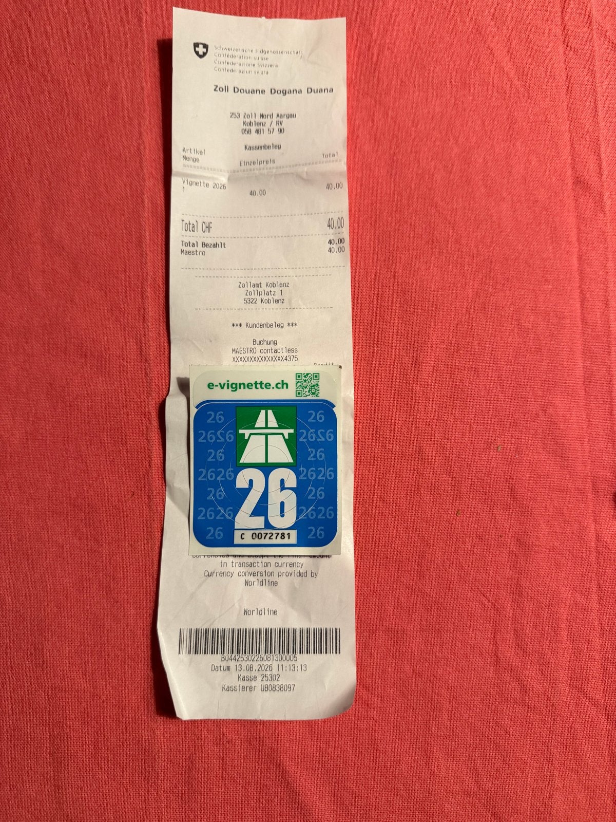 Tolvignet Zwitserland 2026 incl bon, Tickets en Kaartjes, Autovignetten