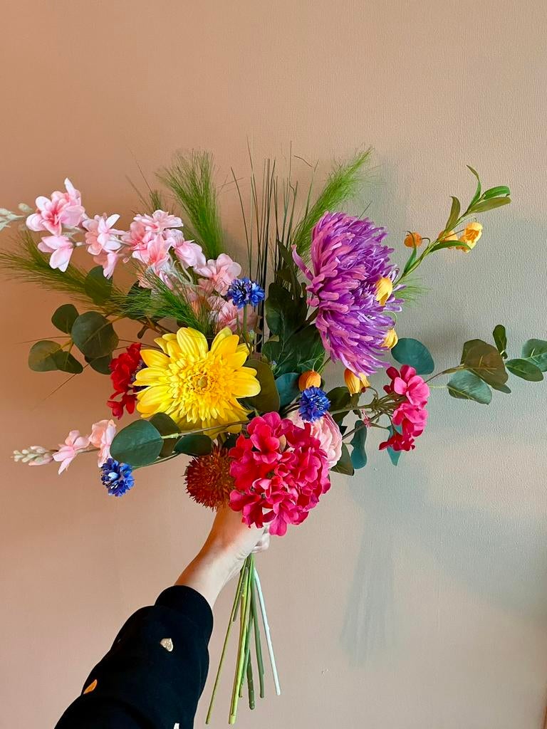 Prachtig, groot en kleurrijk kunstbloemen boeket 90cm, Binnen, 90 cm, Nieuw, Ophalen of Verzenden