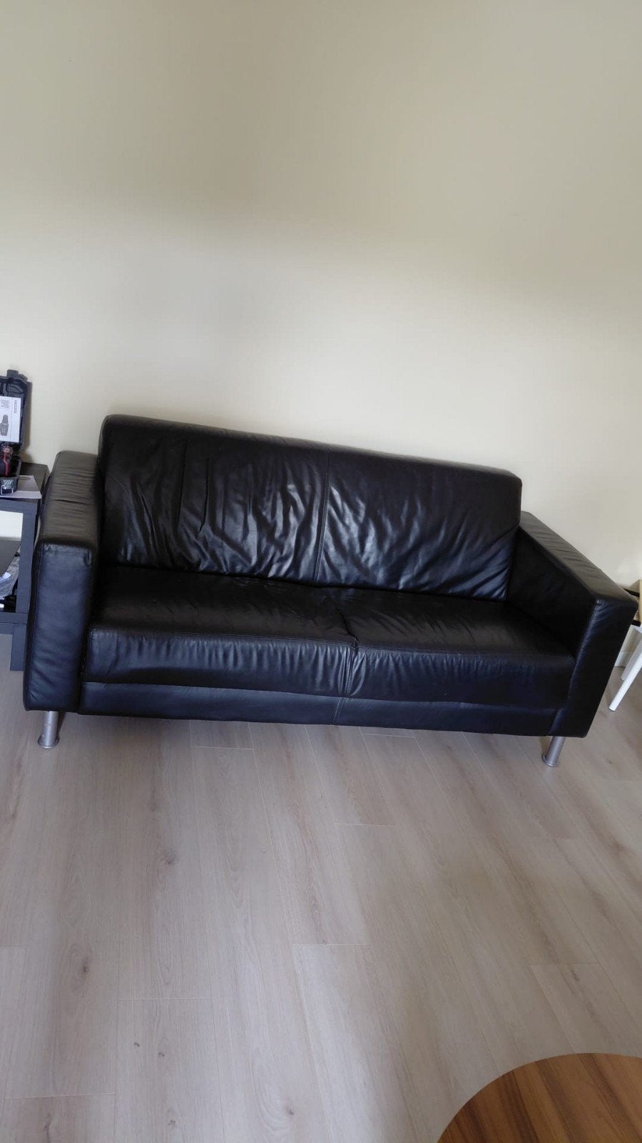 Zwarte leren bank, Huis en Inrichting, Ophalen, Gebruikt, 150 tot 200 cm, Tweepersoons