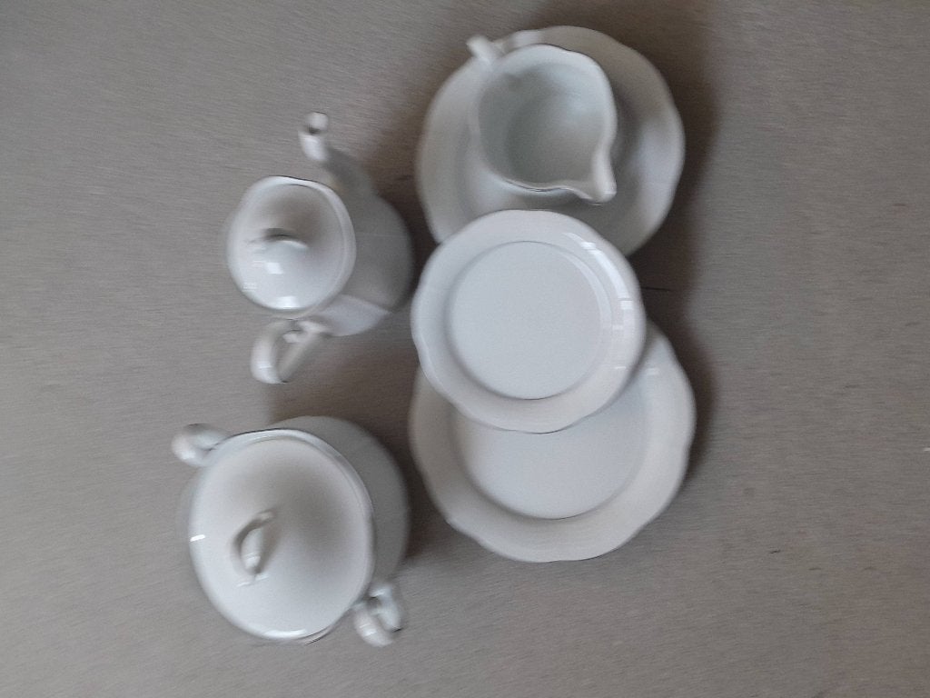 25-delig wit servies met zilveren rand, Ophalen, Gebruikt, Overige stijlen, Porselein
