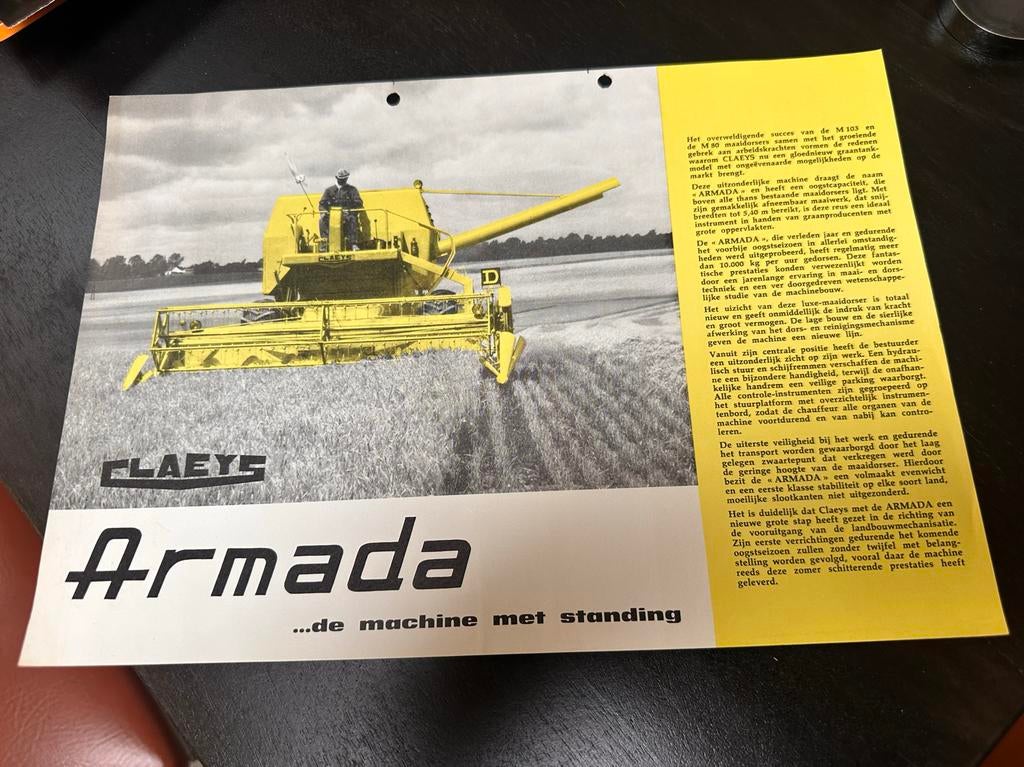 Oude folder Claeys Armada maaidorser jaren '60, Ophalen of Verzenden, Zo goed als nieuw, Overige typen