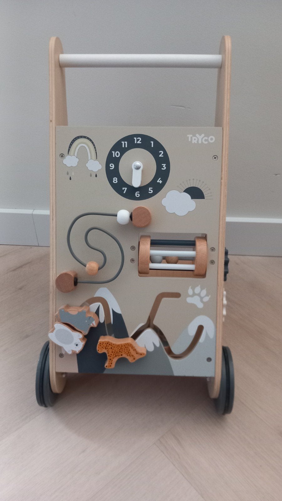 Houten loopwagen met activiteitenbord - Tryco, Ophalen, Zo goed als nieuw, Overige typen, Met wieltjes