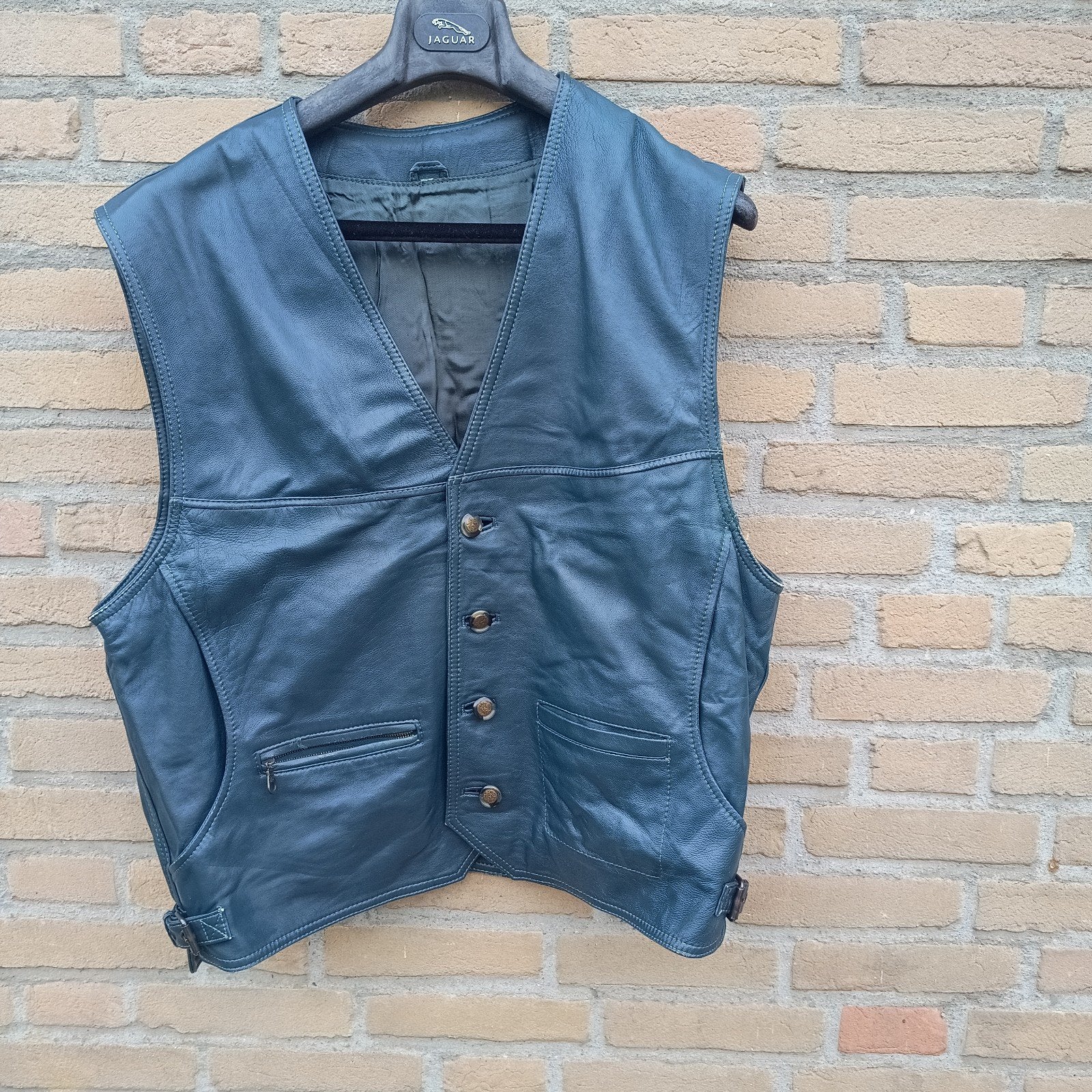 Glad leren XL 56 cm Tiroler trachten gilet Oktoberfest, Ophalen of Verzenden, Gedragen, Maat 56/58 (XL)