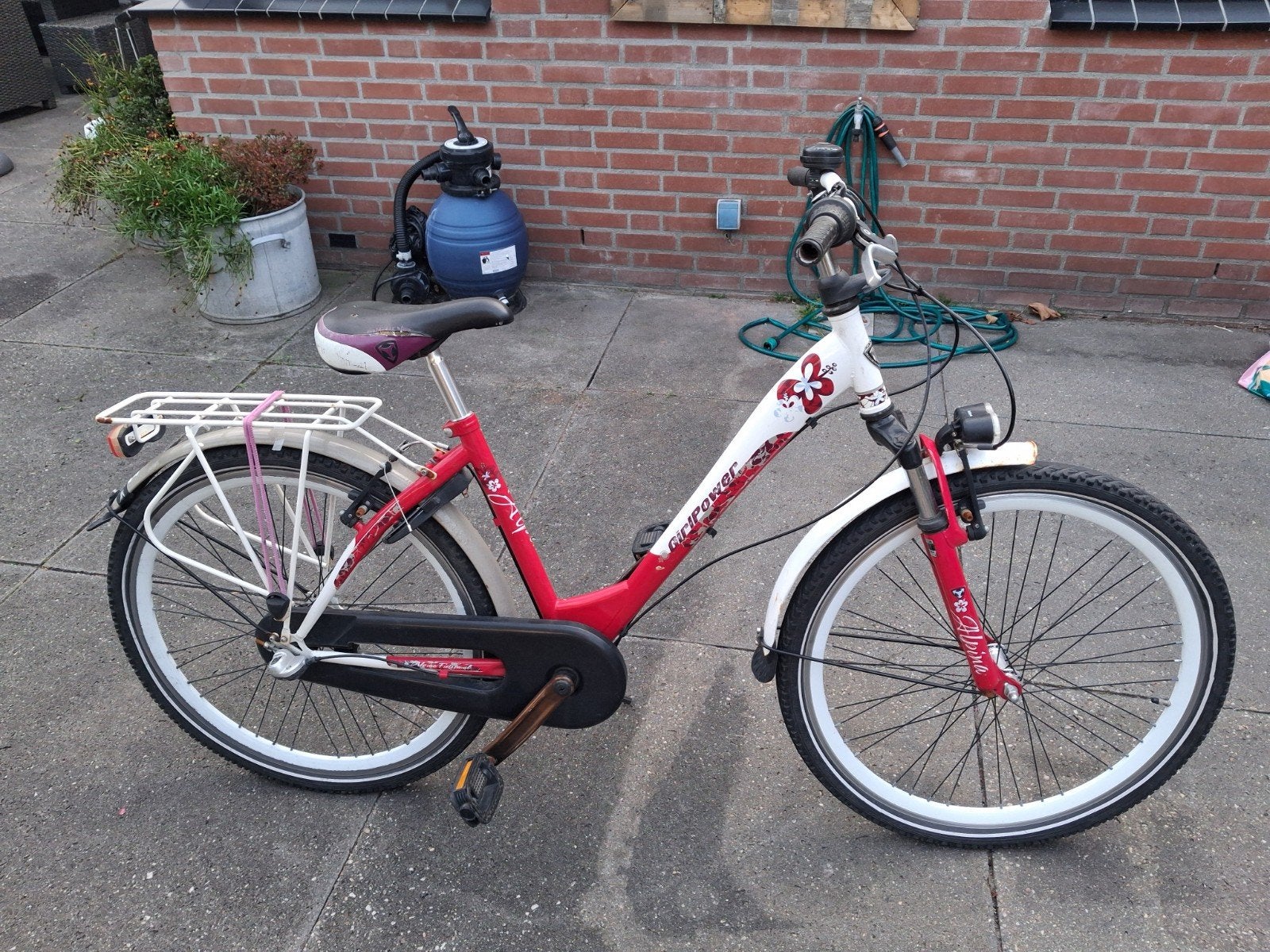 Meisjesfiets 24 inch - rood/wit, Girlpower, Velgrem, Ophalen of Verzenden, Handrem