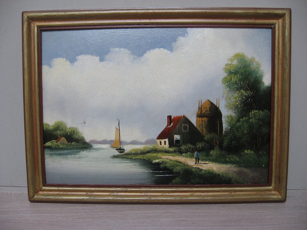 Twee kleine schilderijtjes ca 1950, Antiek en Kunst, Paneel, Oud hollands, Ophalen of Verzenden, Landschap
