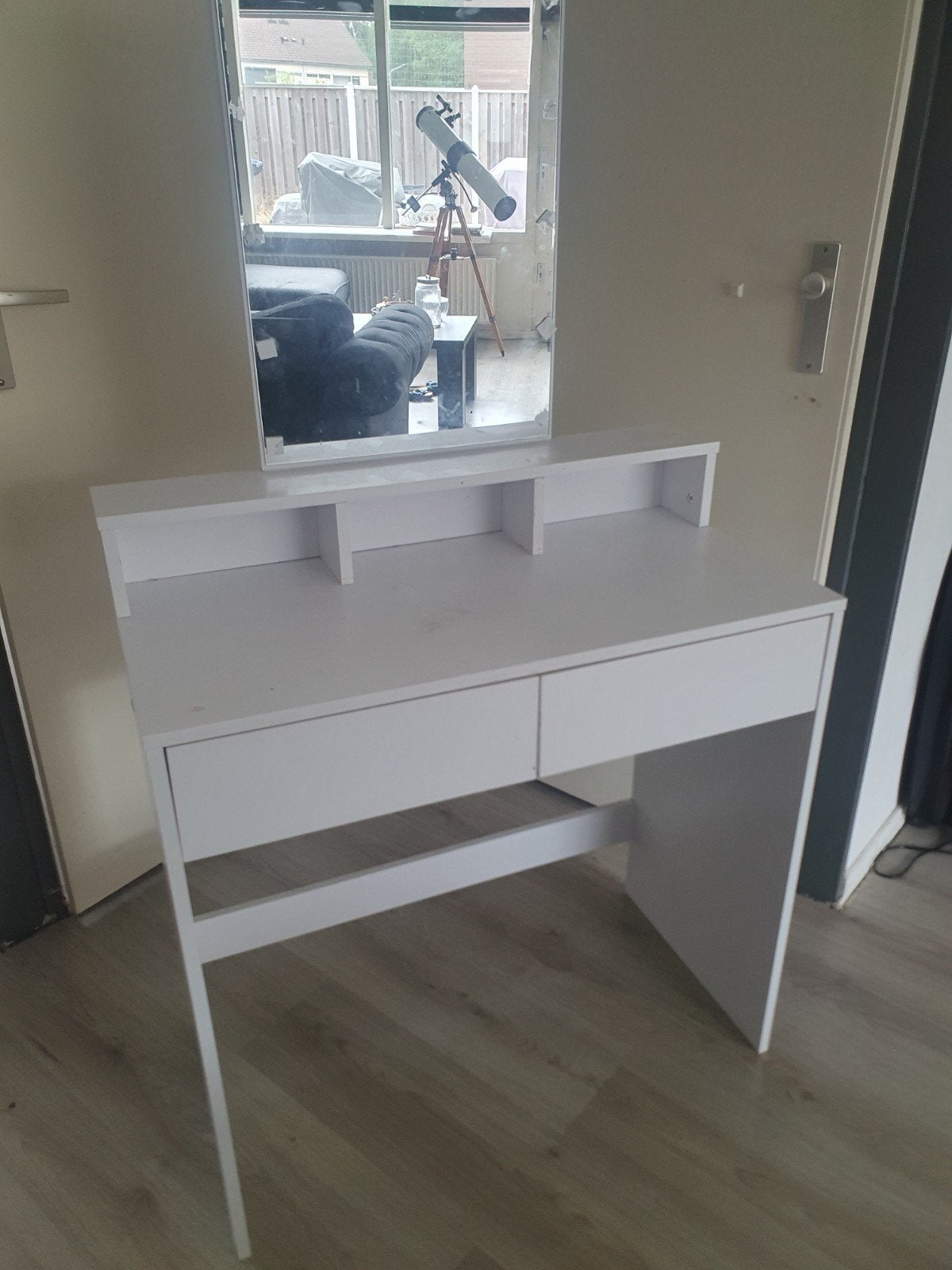 Witte kaptafel/bureau met spiegel en lades, Ophalen, Gebruikt, 100 tot 150 cm, 50 tot 100 cm