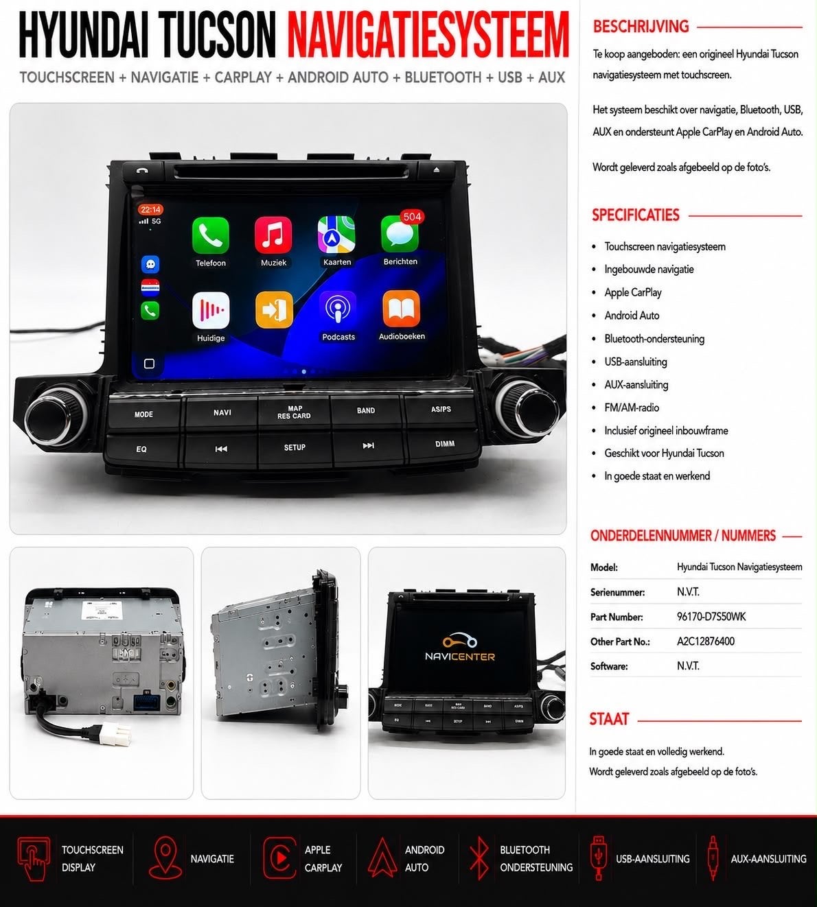 Hyundai Tucson Navigatiesysteem CarPlay Android Auto Bluetoo, Ophalen of Verzenden, Gebruikt