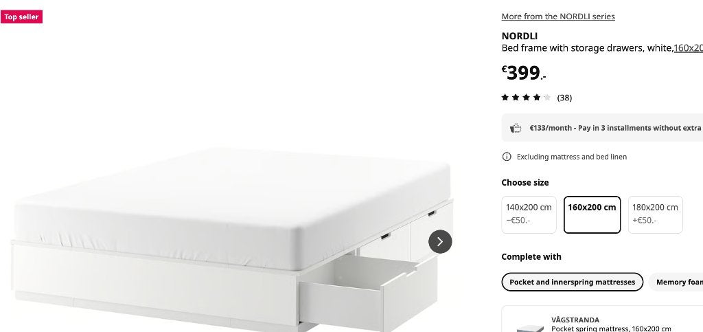 IKEA NORDLI 160x200 — like new, Ophalen, Wit, Steigerhout, Tweepersoons